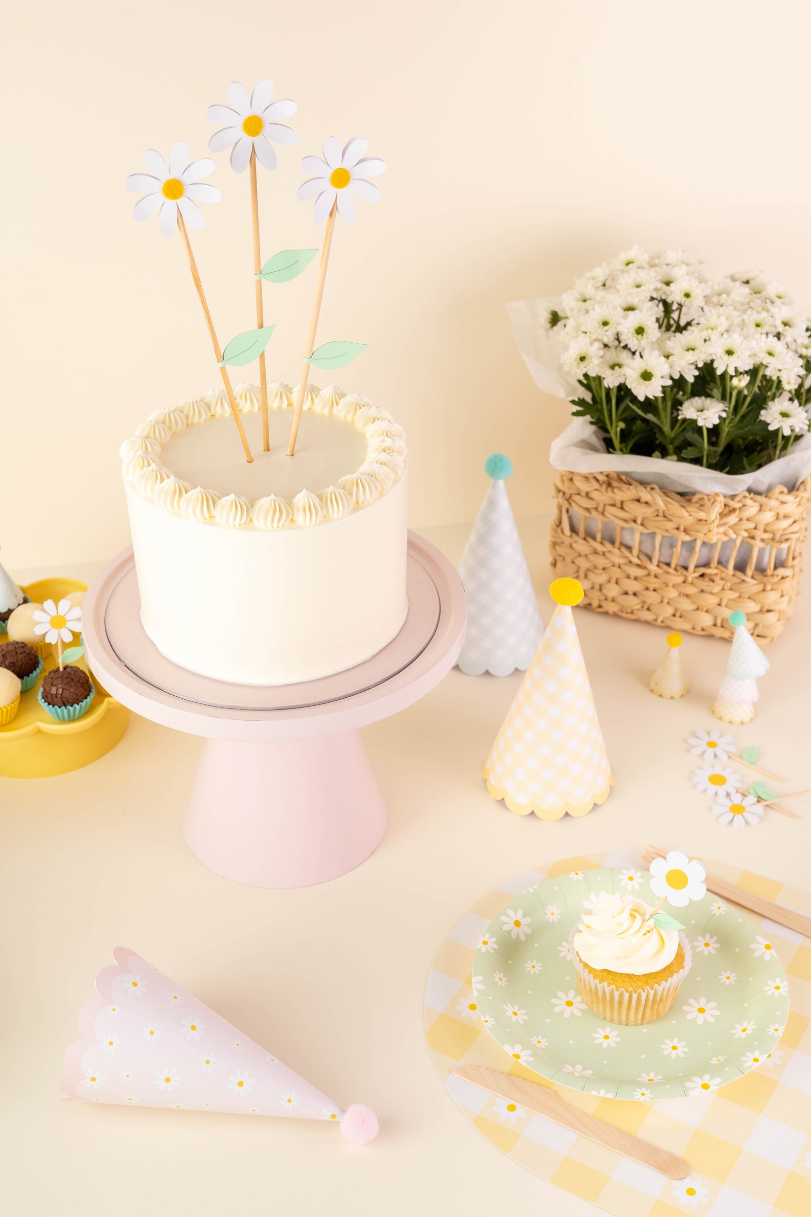 A celebration table styled in soft colours